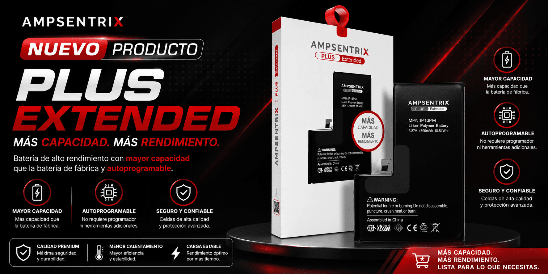 Nueva batería Ampsentrix Plus Extended — más capacidad y autoprogramable