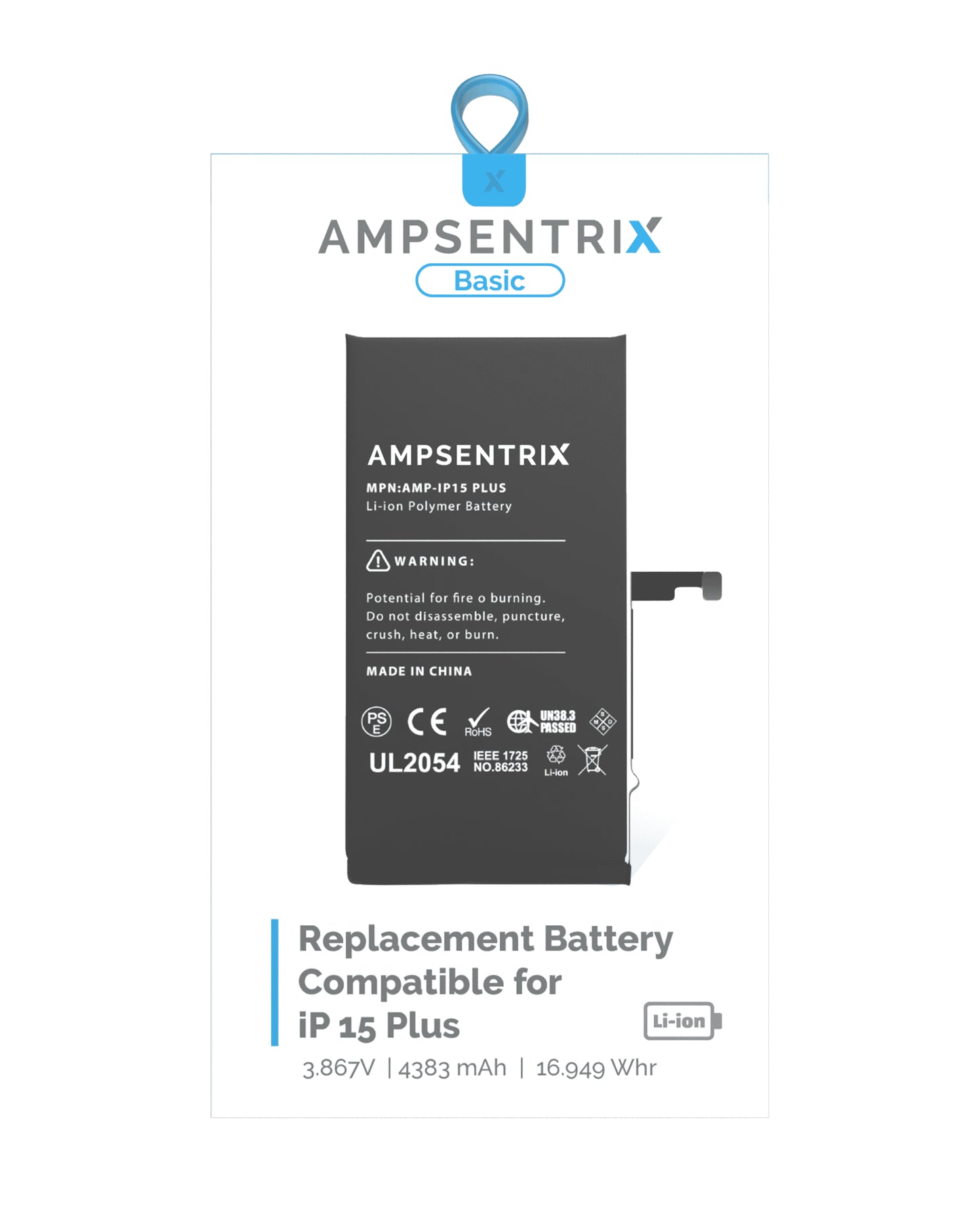 Batería Ampsentrix Basic para iPhone 15 Plus