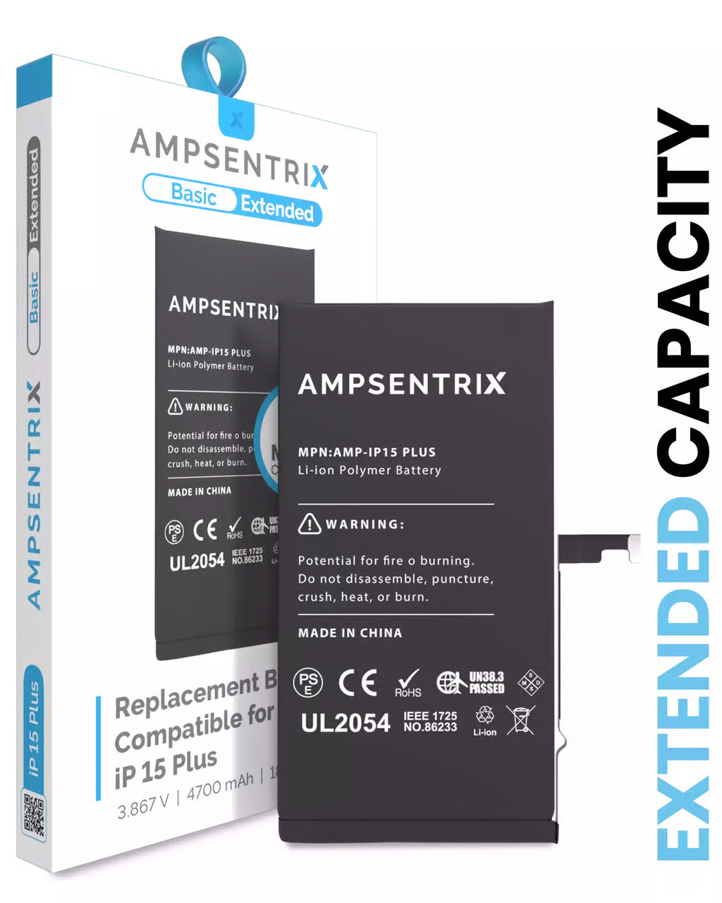 Batería Ampsentrix Extended para iPhone 15 Plus