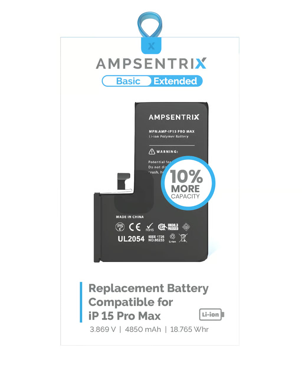 Batería Ampsentrix Extended para iPhone 15 Pro Max