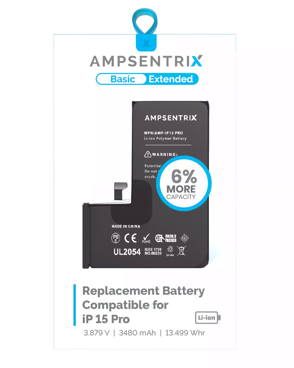 Batería Ampsentrix Extended para iPhone 15 Pro