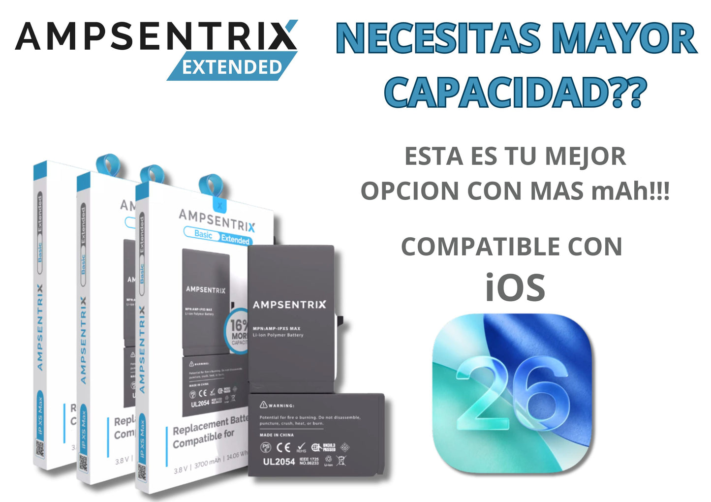 Batería Ampsentrix Extended para iPhone 14 Pro